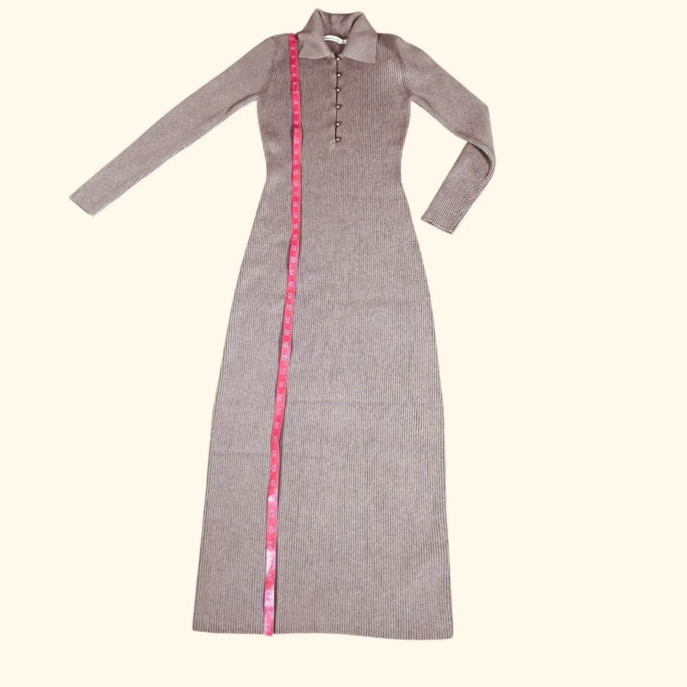 Abercrombie & Fitch Maxi Dress NWT Womens SP Taupe Brown Ribbed Knit Long Sleeve